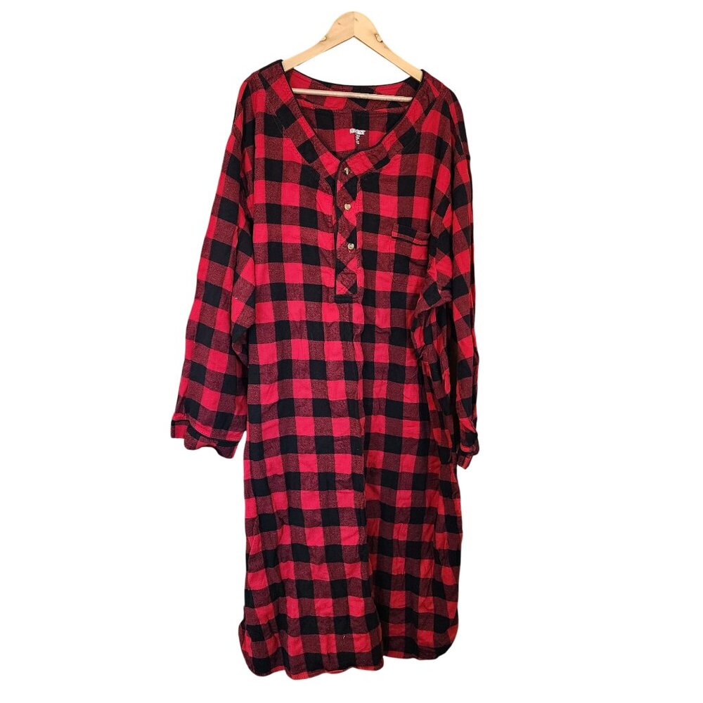 King Size Plaid Red Long Sleeve Tunic Dress With Button Detailing & V-Neckline S